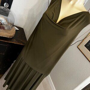 GRACE 2-piece Skirt Set Olive Green sleeveless deep V neck top full cut skirt